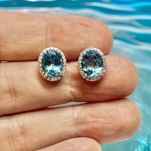 Natural Topaz Diamond Stud Earrings 14k W Gold 6.98 TCW Certified $3,950 311644